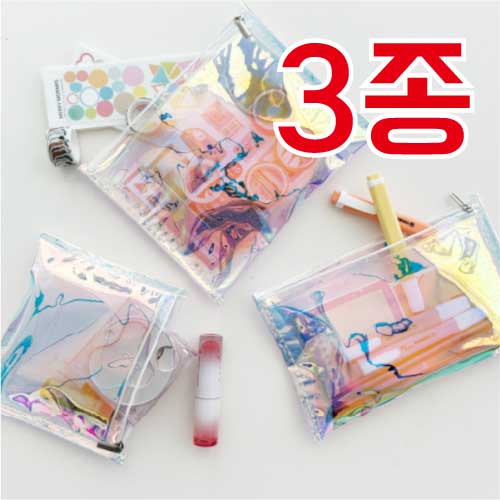 홀로그램파우치 중형 22x13.5 미니 투명파우치 다용도 여행파우치