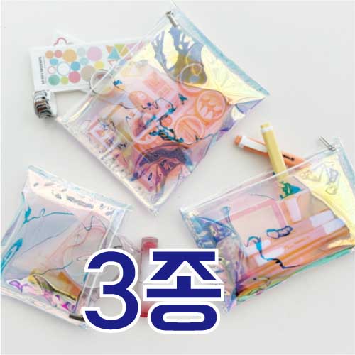 홀로그램파우치 대형 21x17 미니 투명파우치 다용도 여행파우치