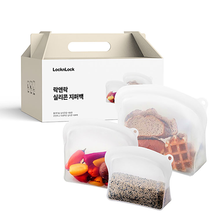 락앤락 실리콘 지퍼백 3P세트(600ml+1.2L+2L)