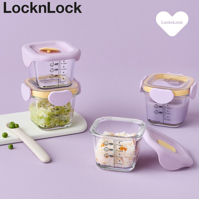 락앤락 511S4 리틀럽 디어 이유식용기 정사각형 260ml 4P 혼합 세트 라벤더, 스카이블루