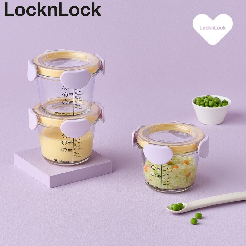락앤락 512S3 리틀럽 디어 이유식용기 원형 밀폐캡 260ml 3P 라벤더, 스카이블루