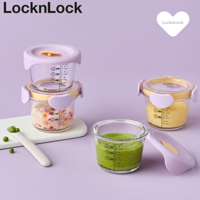 락앤락 512S4 리틀럽 디어 이유식용기 원형 260ml 4P 혼합세트 라벤더, 스카이블루