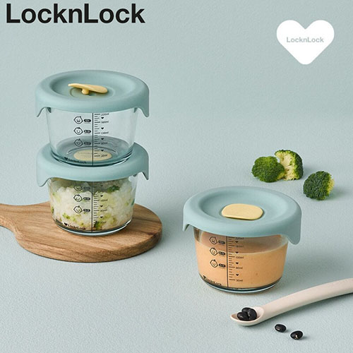 락앤락 514S3 리틀럽 디어 이유식용기 원형 실리콘 간편캡 260ml 3P 라벤더, 스카이블루