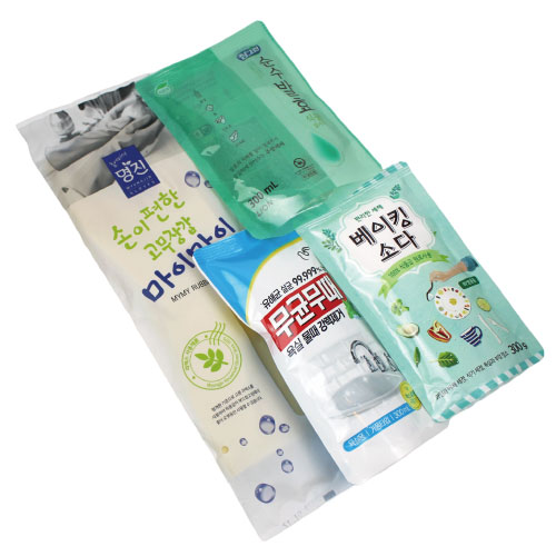 마이마이 고무장갑 + 참그런 주방세트 리필 + 베이킹소다 + 무균무때 욕실용 세정제 4종세트