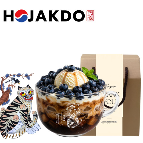 한국전통 민화 호작도 요거트 시리얼 그릭 디저트 머그컵 볼 470ml