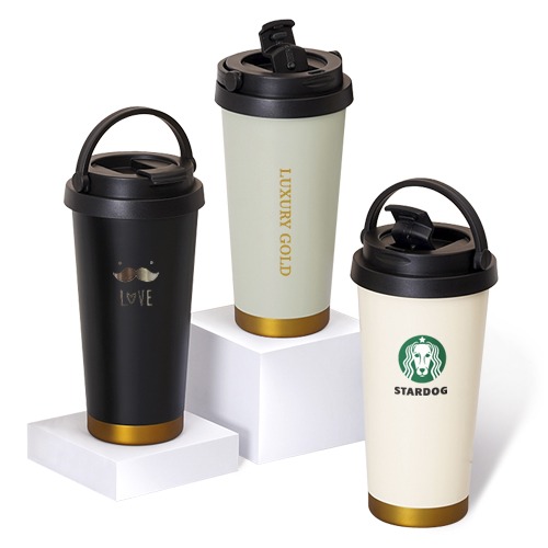 (H-024) 304 스텐 럭셔리 골드 이중진공 핸들텀블러 500ml / 풀칼라