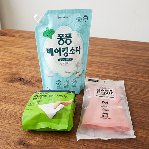 LG생활건강 대용량 퐁퐁 주방세제 리필 1200ml+크린�N 여러번 빨아쓰는 행주 10매입 +베이비핑크 고무장갑+끈케이스