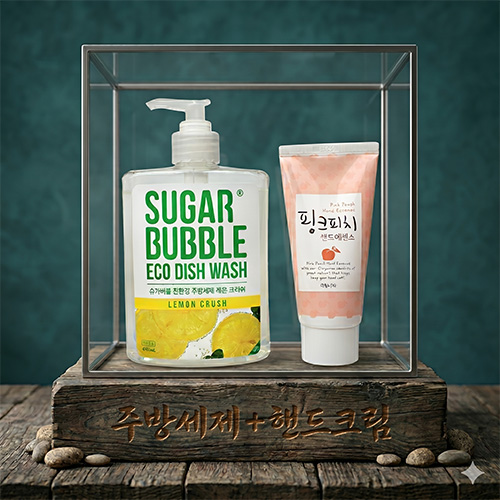 슈가버블 주방세제 레몬 470ml+과일나라 핑크피치 핸드로션 80g