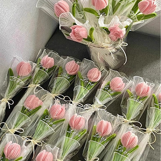 모루 꽃다발 튤립 퀄트 공예 한송이 포장