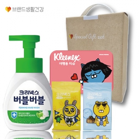 크리넥스 버블버블 핸드워시+카카오 여행용티슈+카카오 수앤수물티슈2개 4종손잡이케이스