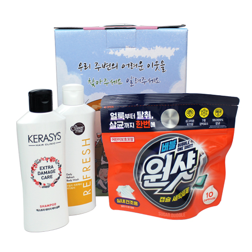 케라시스 샴푸 180ml + 샤워메이트 바디워시 180ml + 버블원샷 캡슐세제 3종(어려운이웃 케이스 변경 가능)