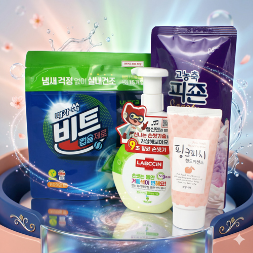 비트 캡슐세제+랩신 컬러제인징 핸드워시+피죤 섬유유연제+과일나라 핑크피치 핸드로션