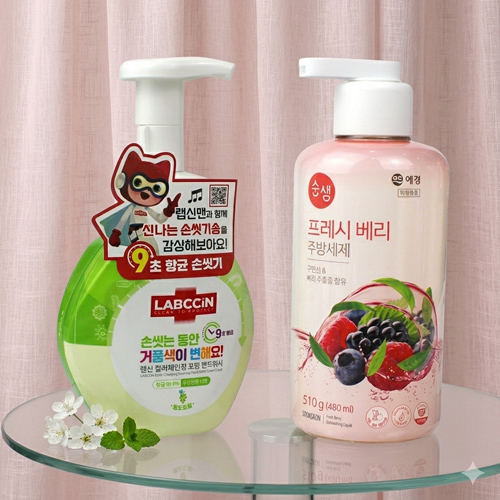 애경 순샘 주방세제 510g + 랩신 핸드워시 250ml + 끈케이스