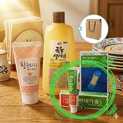 트리오 주방세제 500ml + 마데카솔연고 + 동국제약 방수밴드 + 과일나라 핸드로션