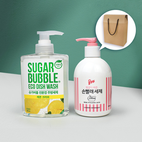 애경 울샴푸 손빨래 세제 380ml 펌프형 +슈가버블 주방세제 펌프형 470ml + 끈케이스