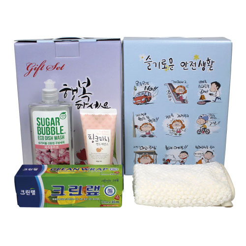 슈가버블 친환경 주방세제+크린랩+과일나라 핸드에센스+고리 핸드타올 4종세트 케이스 선택