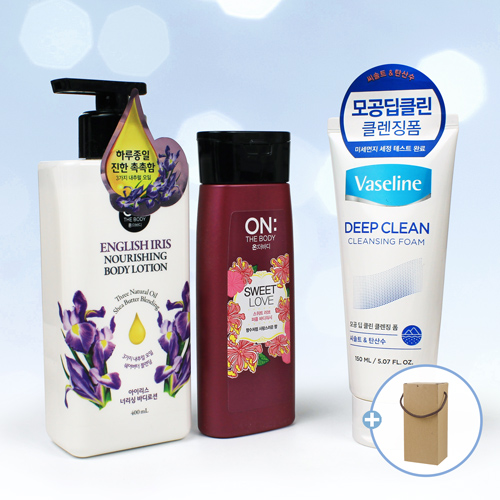 LG생활건강 바디로션 400ml+온더바디 바디워시+애경 바세린 클렌징폼