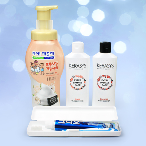 아이깨끗해 보들보들 거품샤워 바디워시 700g + 캐라시스 샴푸 + 린스+ 크리오 휴대용 양치세트