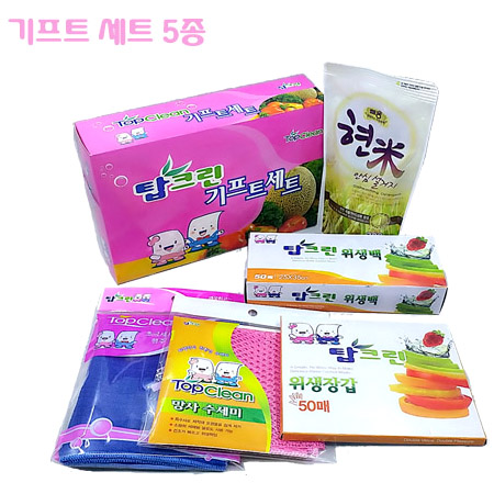 주방잡화 5종 세트ㅡ위생백,위생장갑,망사수세미,초극세사행주,주방세제