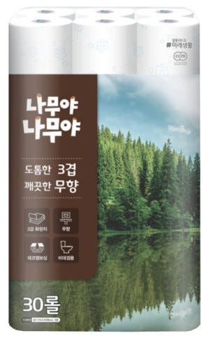 미래생활 나무야나무야 도톰한 3겹 깨끗한 무향 27m 30롤 두루마리 화장지