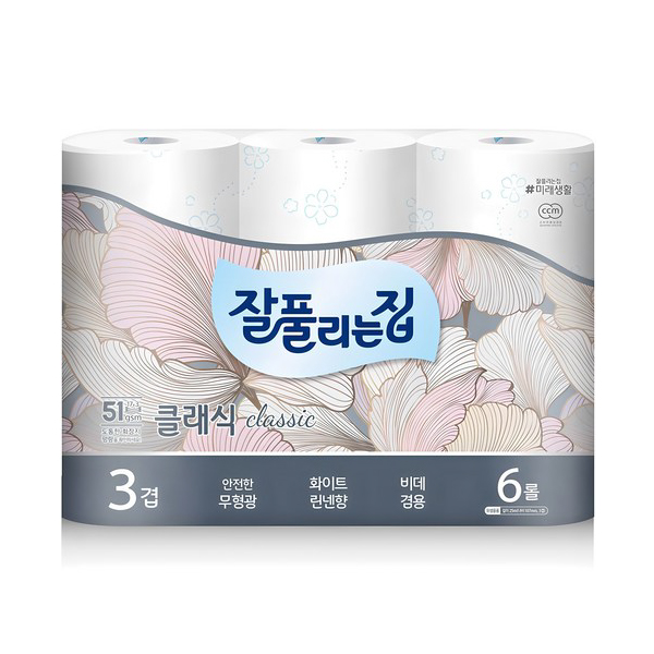 미래생활 잘풀리는집 클래식 3겹데코 25m 6롤 두루마리 휴지[라벨지제작]