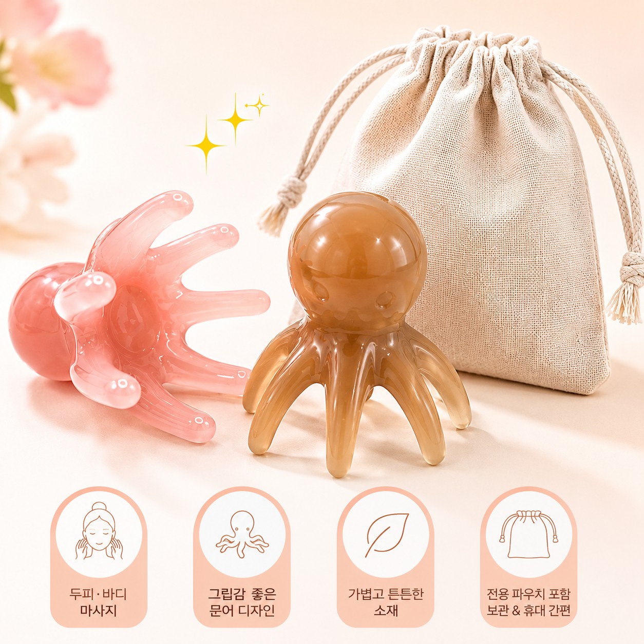 문어 괄사 마사지 두피 괄사 헤드마사지 얼굴괄사 목괄사 바디마사지 셀프 지압 마사지기