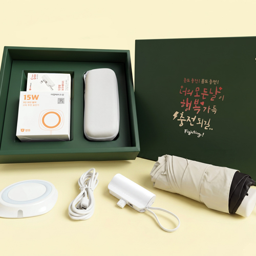 팝폰 CS71-6 거래처 감사선물 무선 고속충전패드 도킹형보조배터리 5000mAh 양우산 우산 선물세트