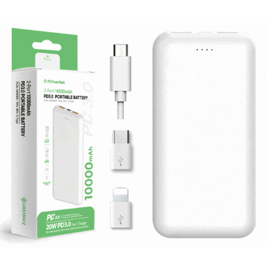 J79 어반위즈 PD 3.0 20W 초고속 10000mAh 2포트 보조배터리 5핀+8핀+C타입 인쇄가능