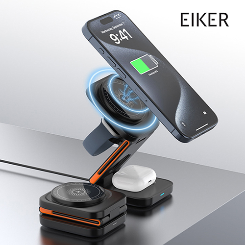 EIKER 3in1 폴딩 맥세이프 접이식 무선충전기 초경량 15W 고속 마그네틱 충전 거치대