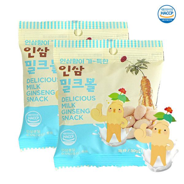 정든식품 금산 인삼 밀크볼 건강한 영양 간식 과자 우유맛 30g 12봉