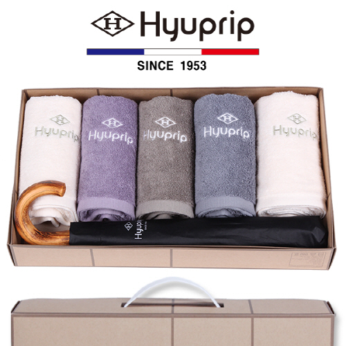 협립 호텔 코마 타올 5P + 2단 암막 원목 곡자 우산 1P - 우산 타올 세트