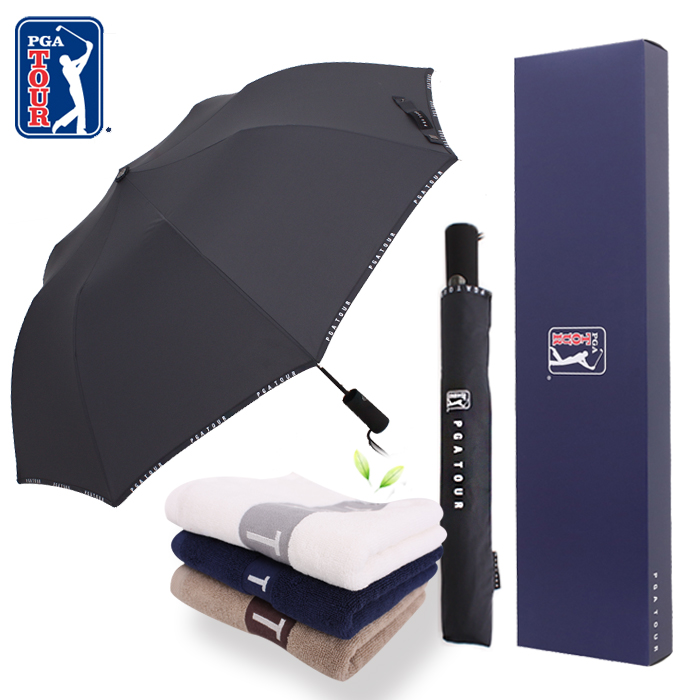 PGA 2단 로고 바이어스 우산 + 130g 면사 타올 우산 선물세트