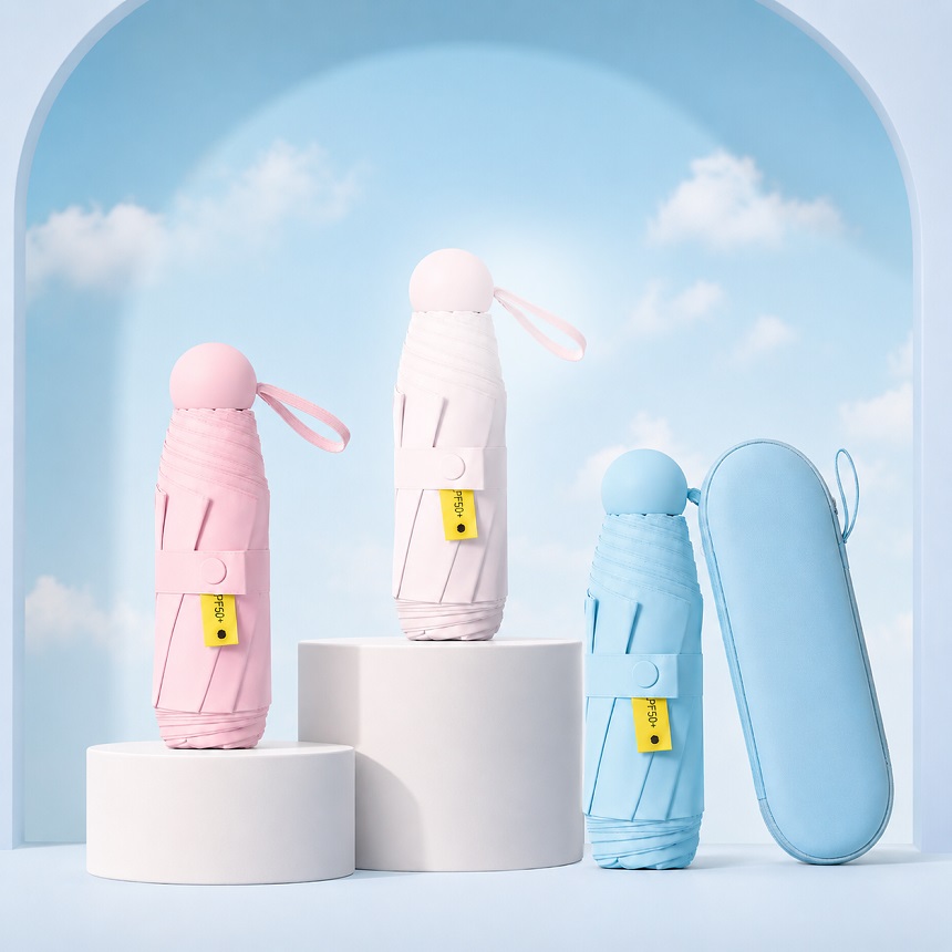 마카롱 5단 초경량 미니 우양산 파우치 세트 UPF50+