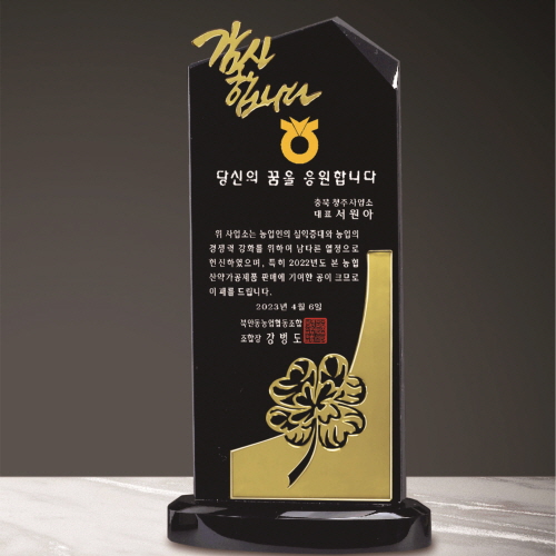 감사합니다 블랙크리스탈 상패 210 - 금색 네잎클로버