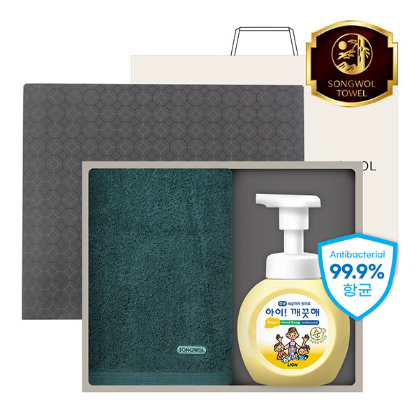 송월 항균 케어 2P 세트 (핸드워시 1개 + 40수200g 포인트 타올 1매)