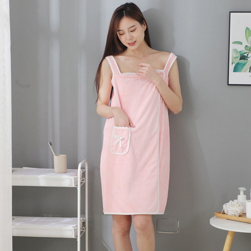 CG499 에코라이프 심플 포켓 코랄 샤워가운, 비치가운