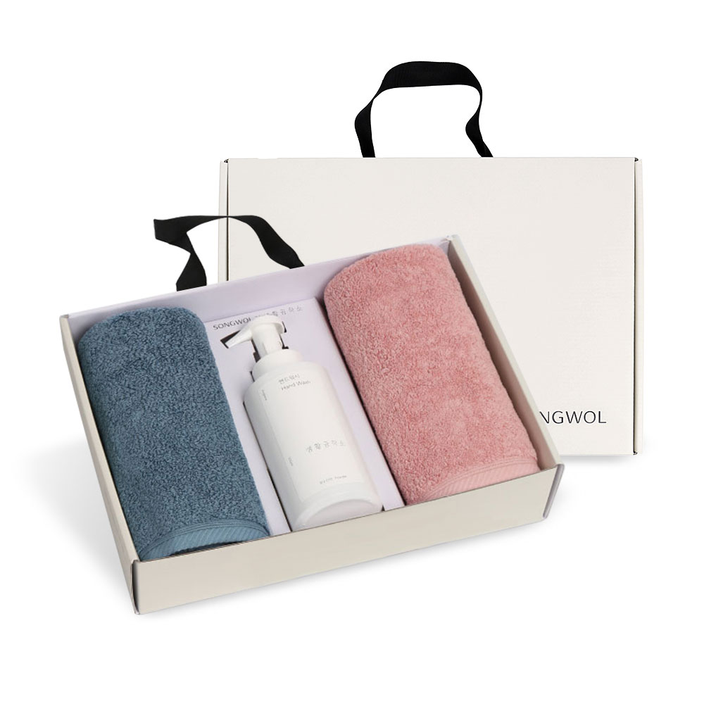 송월x생활공작소 엣지180g 수건2p + 핸드워시 멀티 리빙선물 손잡이패키지 1세트