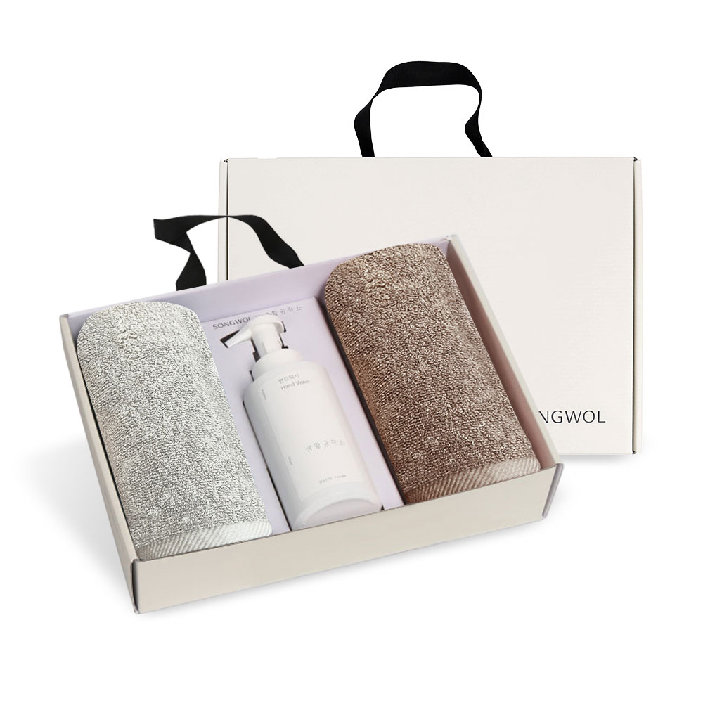 송월x생활공작소 호텔수건150g 수건2p + 핸드워시 멀티 리빙선물 손잡이패키지 1세트