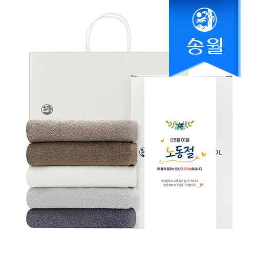 [송월타올] 뉴컬러무지 2매 선물세트(쇼핑백) 기념수건 답례품, 노동절 기념선물