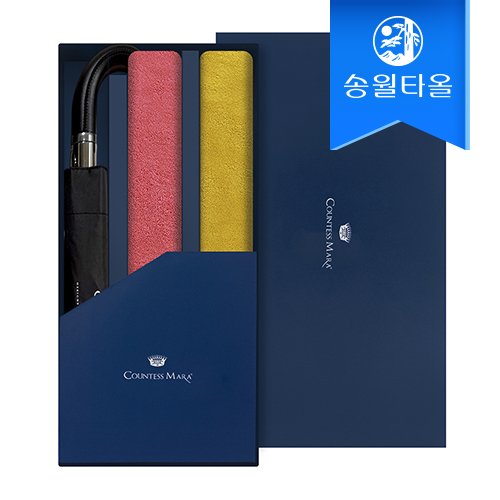 송월 타올우산3매선물세트(컬러풀170g2+카이만3단완자동우산1)