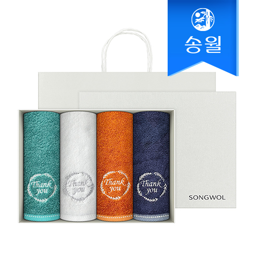 [송월타올] 땡큐 200g 뱀부얀 호텔수건 4매 선물세트, 쇼핑백 기념수건 답례품