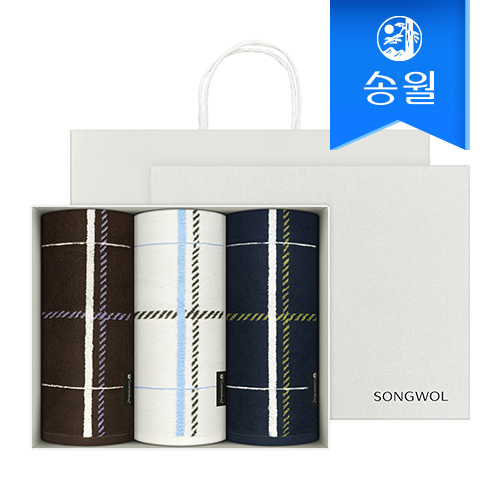 [송월타월] 카운테스마라 체크 200g 세면타올 3매 선물세트 쇼핑백 기념수건 답례품