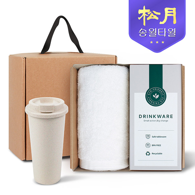 송월타올 리빙 기프트세트 14 헤비무지 타올 190g x 1P + 커피텀블러 630ml 1P
