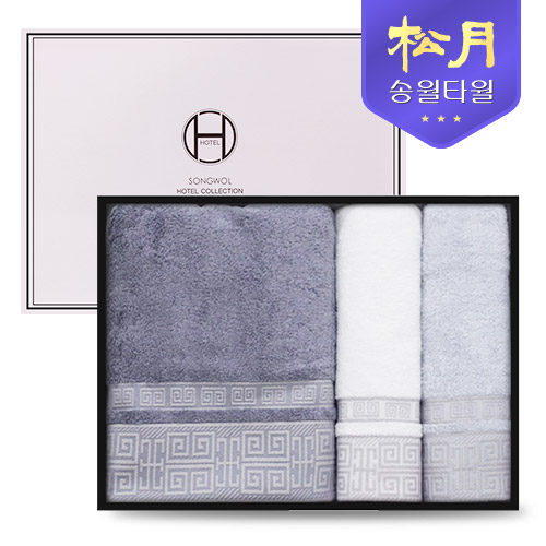 송월 격자 바스타올 + 세면타올 3P 선물세트
