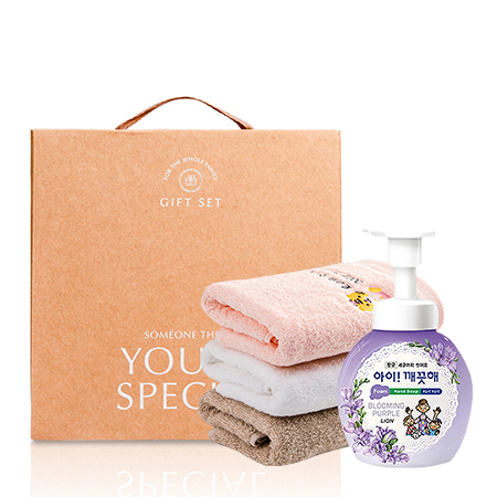 라라낭만 호텔타올 150g+아이깨끗해 핸드워시 블루밍 퍼플향 수건 선물세트