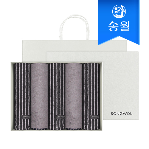 [송월타올] 호텔컬렉션 스트라이프 솔리드 44 타올 5매 선물세트 쇼핑백, 기념수건, 답례품