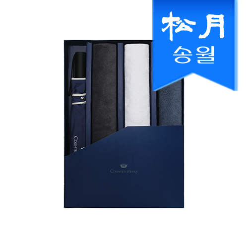 송월 타올우산 4매 선물세트 항균무지 150g 타올 3 + 2단 폰지 바이어스 우산 1 // 쇼핑백 미포함