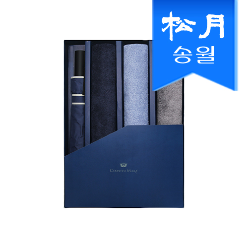 송월 타올우산 4매 선물세트 땡큐 190g 타올 3 + 2단 폰지 바이어스 우산1 // 쇼핑백 미포함