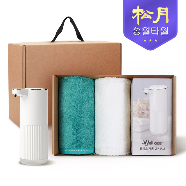 [송월타올] 디스펜서 기프트세트 06, 솔리드뱀부무지200gx2P + 웰세스 디스펜서 360ml 1P