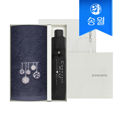 송월 크리스마스 답례품 선물세트(징글벨세면타올1+CM3단폰지우산1)+쇼핑백